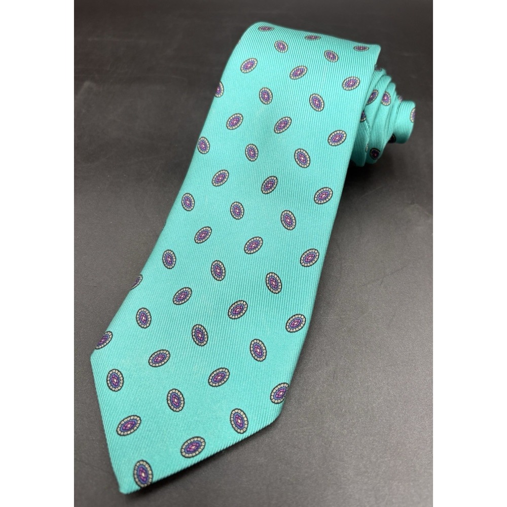 Vtg Robert Talbott Repp Tie Teal Men's British Flag !00% Silk England USA GUC